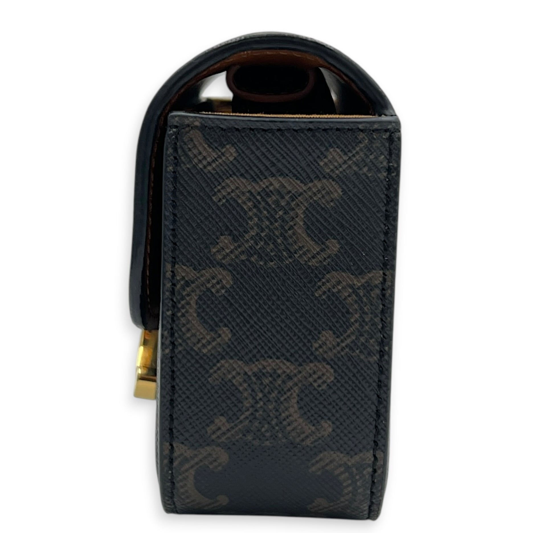 Triomphe Claude Mini Tan Crossbody Bag in Coated Canvas, Gold hardware