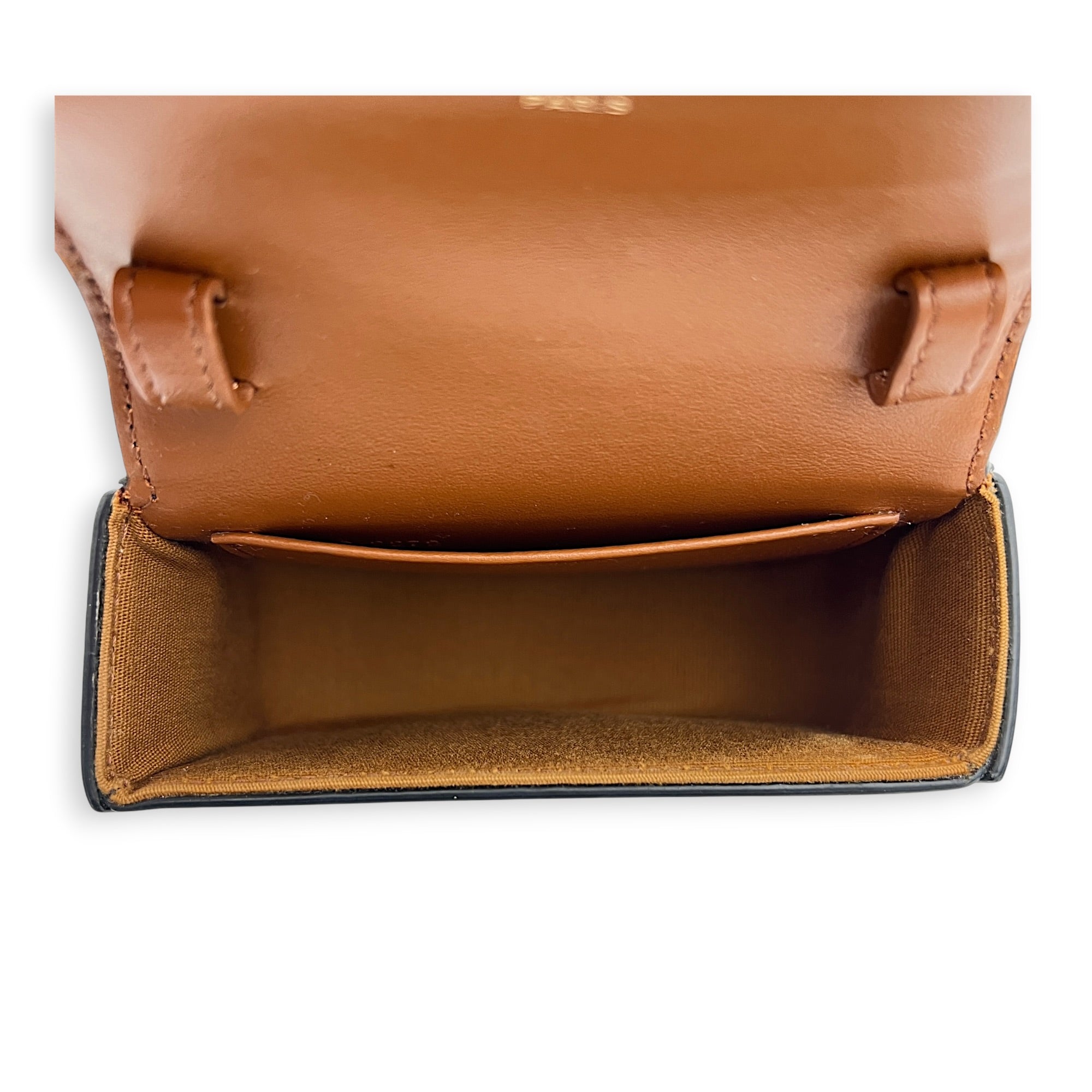 Triomphe Claude Mini Tan Crossbody Bag in Coated Canvas, Gold hardware