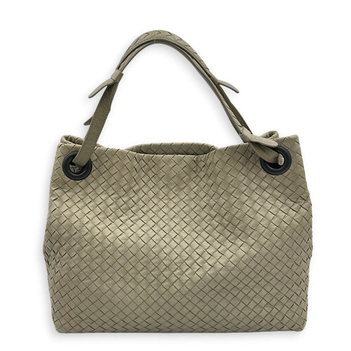 Intrecciato Shoulder Bag Grey in Intrecciato Leather, Gunmetal hardware