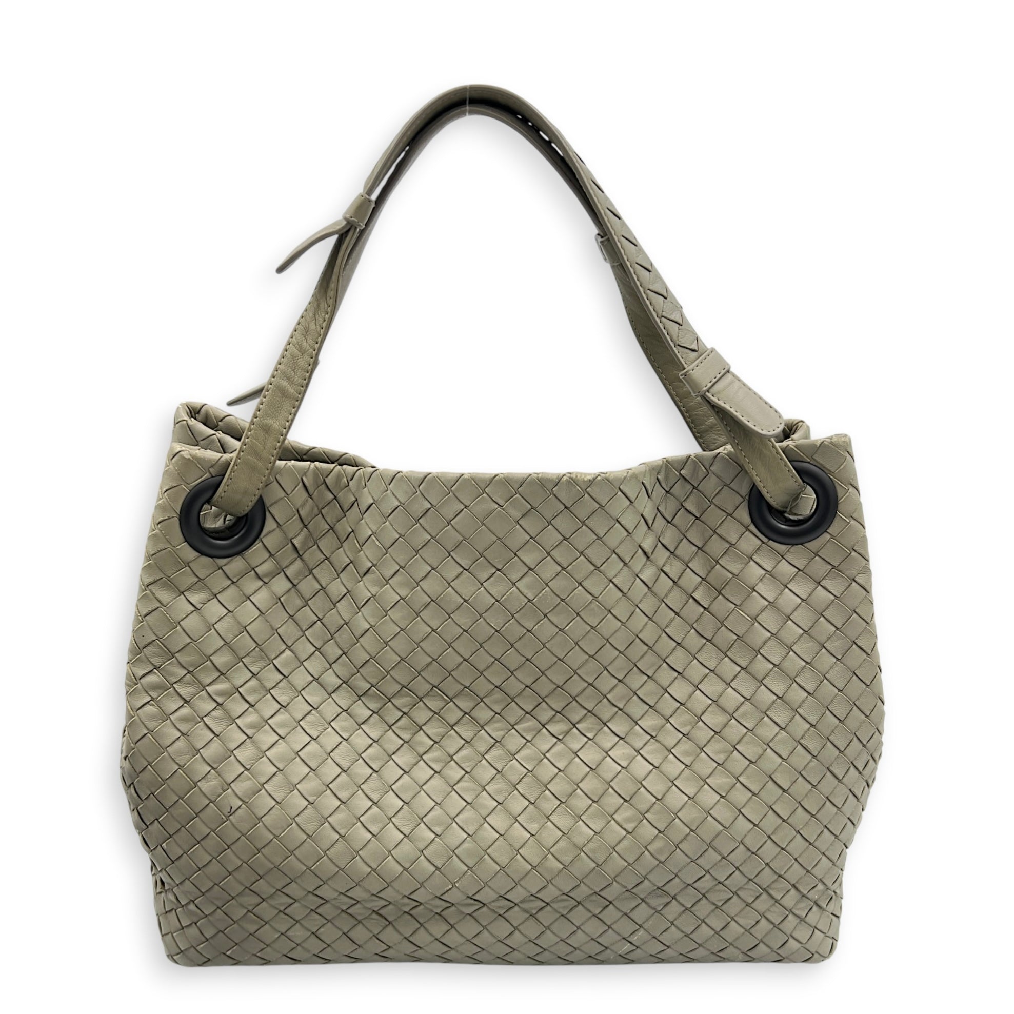 Intrecciato Shoulder Bag Grey in Intrecciato Leather, Gunmetal hardware