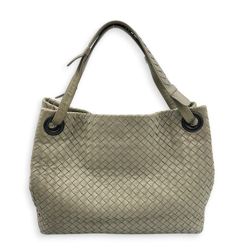 Intrecciato Shoulder Bag Grey in Intrecciato Leather, Gunmetal hardware