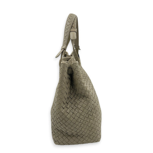 Intrecciato Shoulder Bag Grey in Intrecciato Leather, Gunmetal hardware