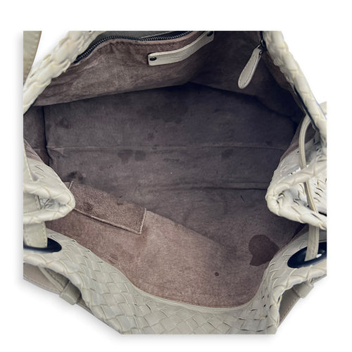 Intrecciato Shoulder Bag Grey in Intrecciato Leather, Gunmetal hardware