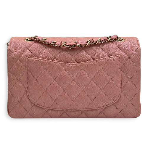 Classic Double Flap Small Iridescent Pink Shoulder Bag in Caviar Leather, Gold hardware