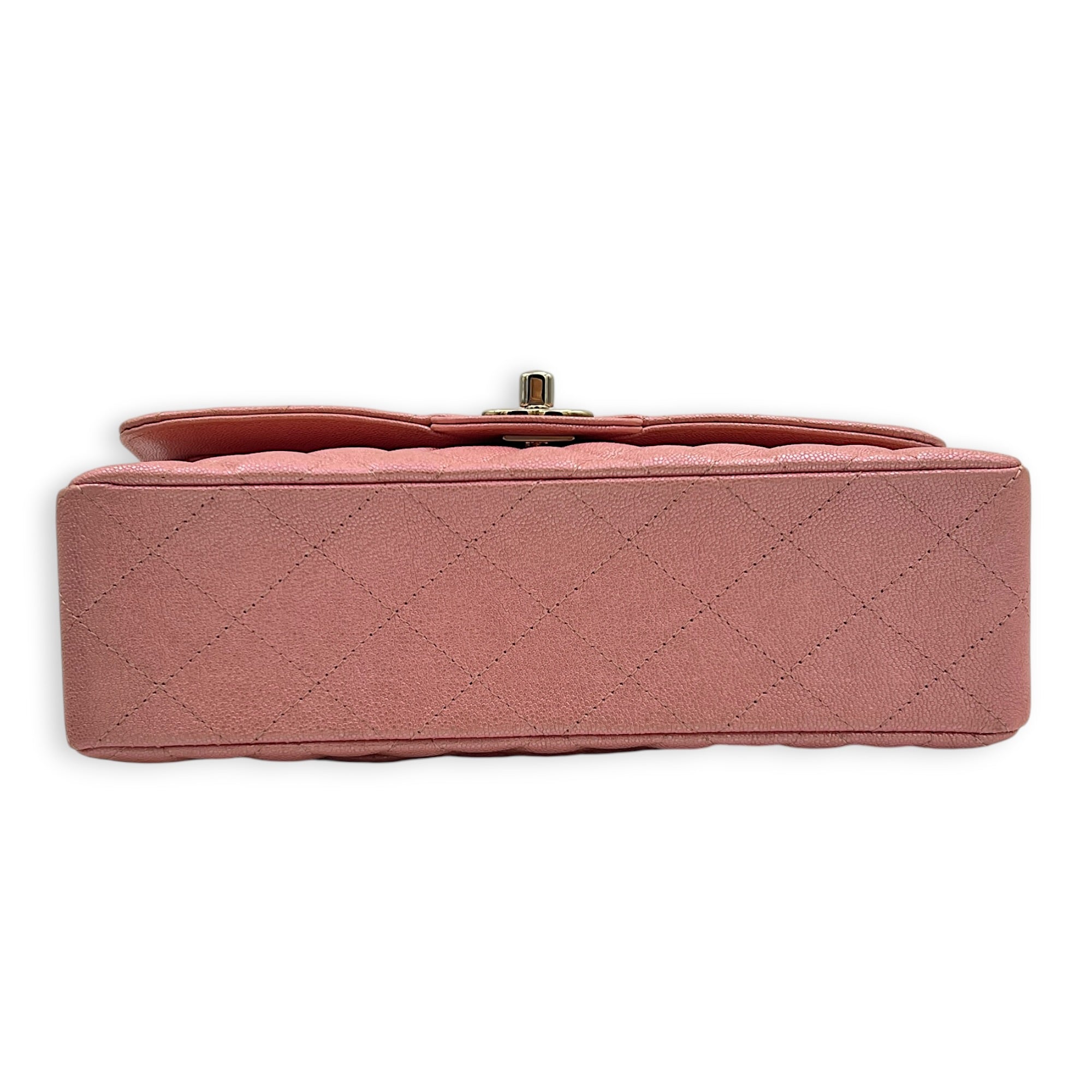 Classic Double Flap Small Iridescent Pink Shoulder Bag in Caviar Leather, Gold hardware