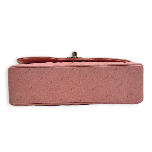 Classic Double Flap Small Iridescent Pink Shoulder Bag in Caviar Leather, Gold hardware