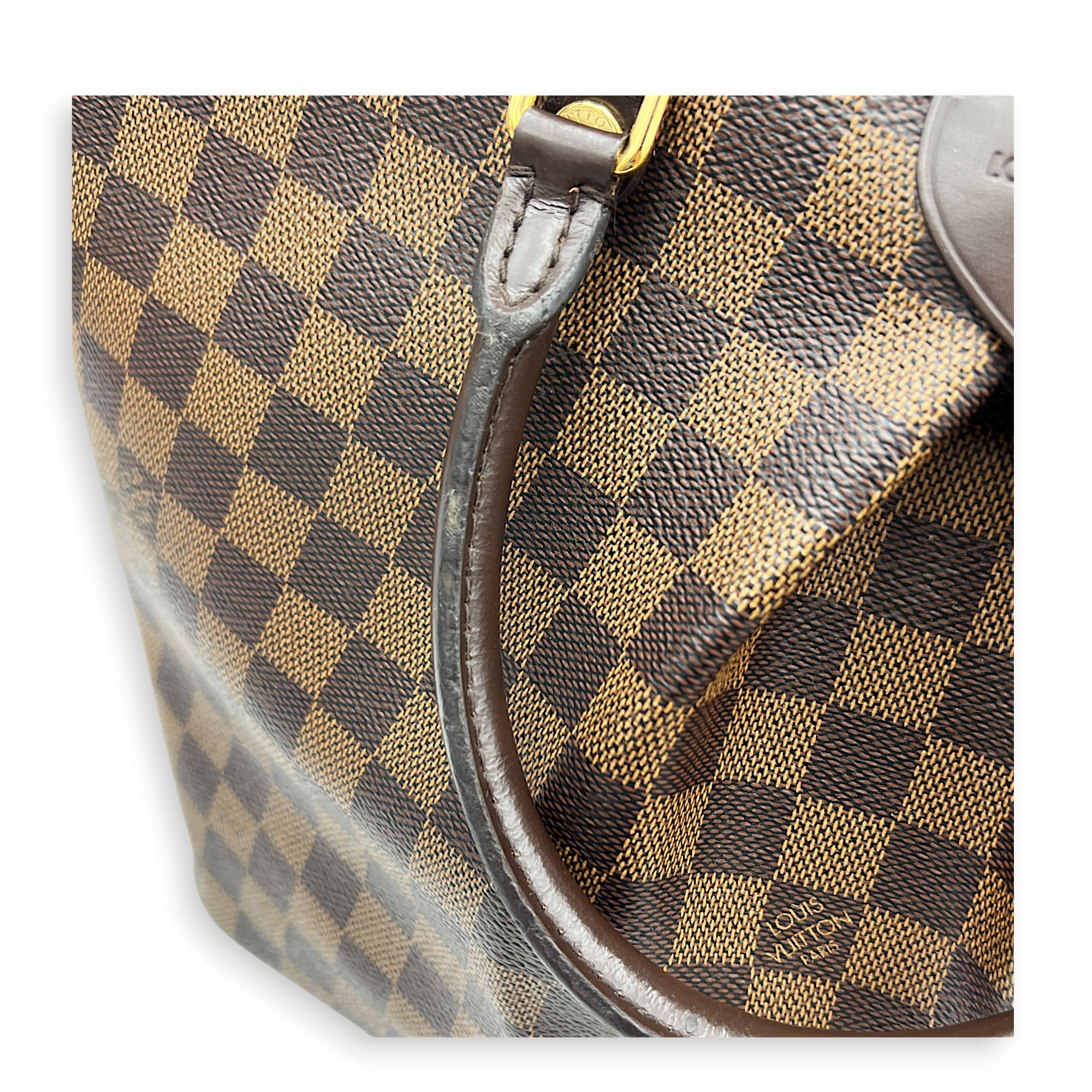 Siena GM Brown Top Handle Bag in Coated Canvas, Gold hardware