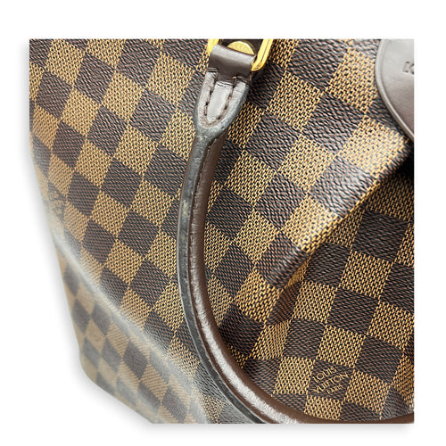 Siena GM Brown Top Handle Bag in Coated Canvas, Gold hardware