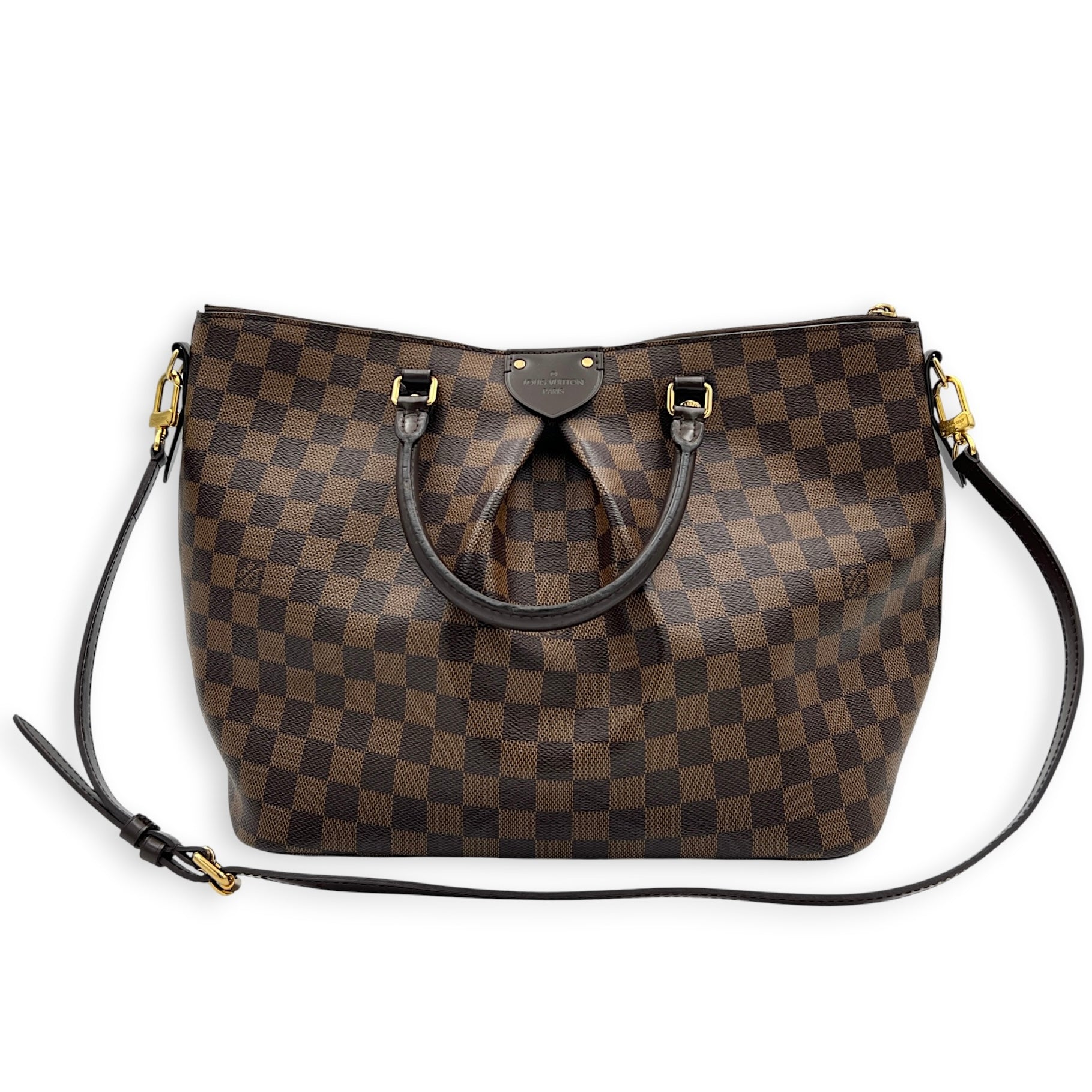 Siena GM Brown Top Handle Bag in Coated Canvas, Gold hardware