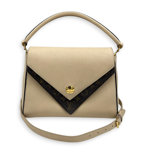Double V Top Handle Bag White in Calfskin/ Coated Canvas, Gold hardware