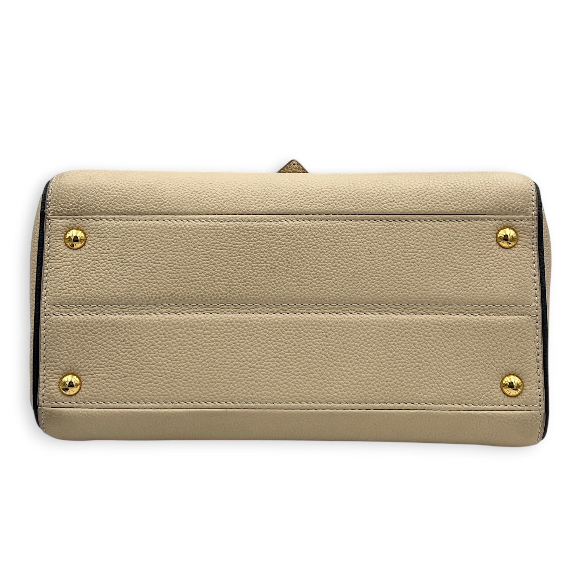 Double V Top Handle Bag White in Calfskin/ Coated Canvas, Gold hardware