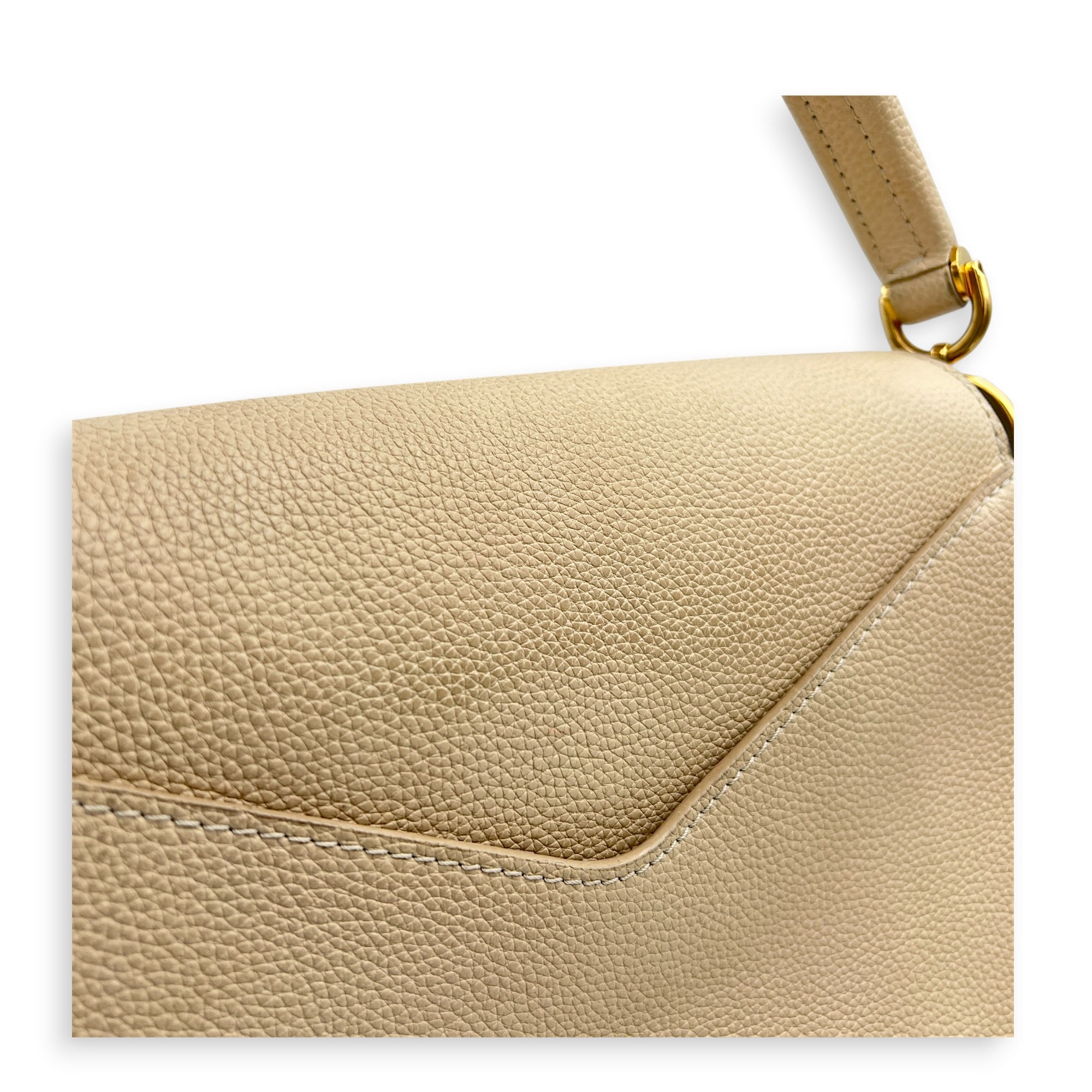 Double V Top Handle Bag White in Calfskin/ Coated Canvas, Gold hardware