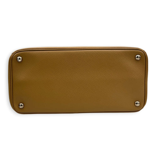 2 Way Turnlock Brown Top Handle Bag in Saffiano Leather, Silver hardware
