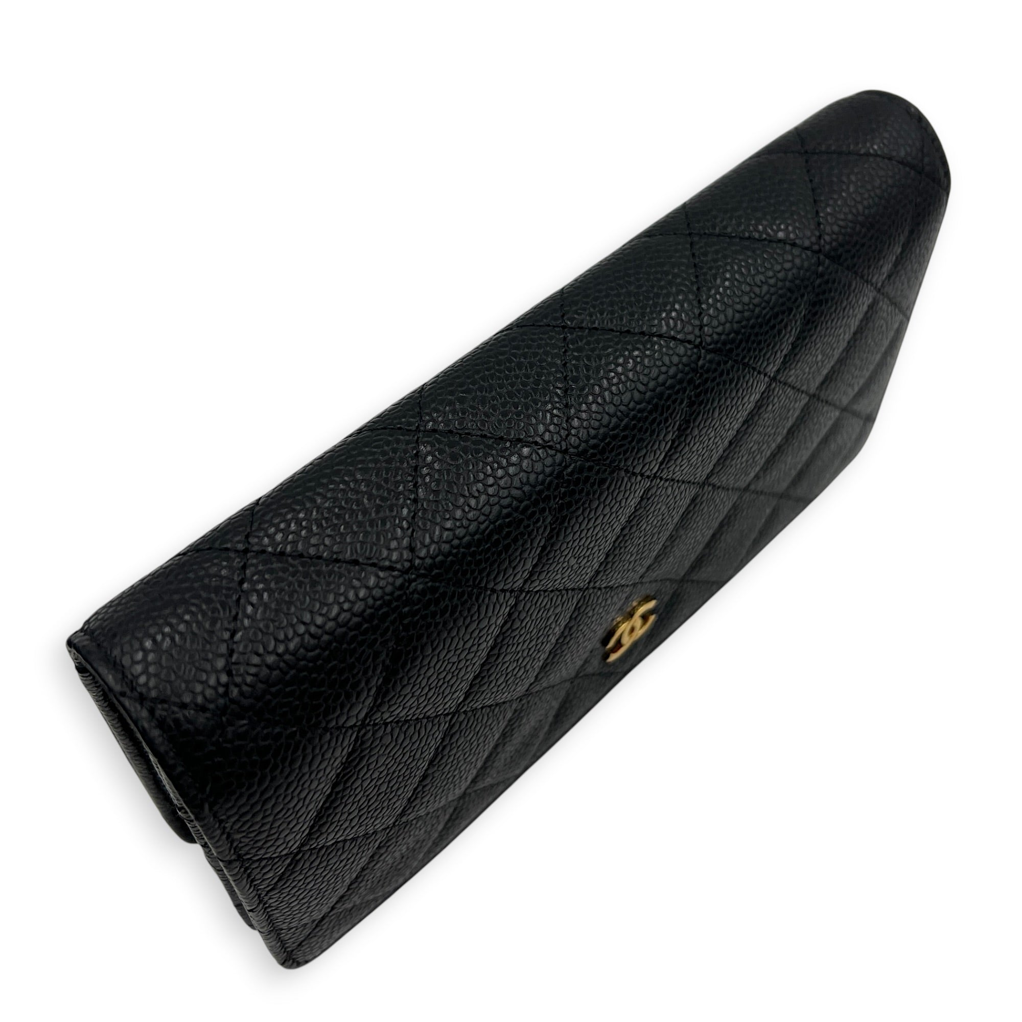 CC Wallet On Chain Black in Caviar Leather, Gold hardware