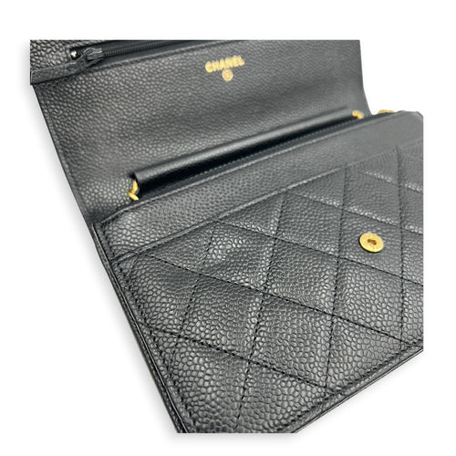CC Wallet On Chain Black in Caviar Leather, Gold hardware