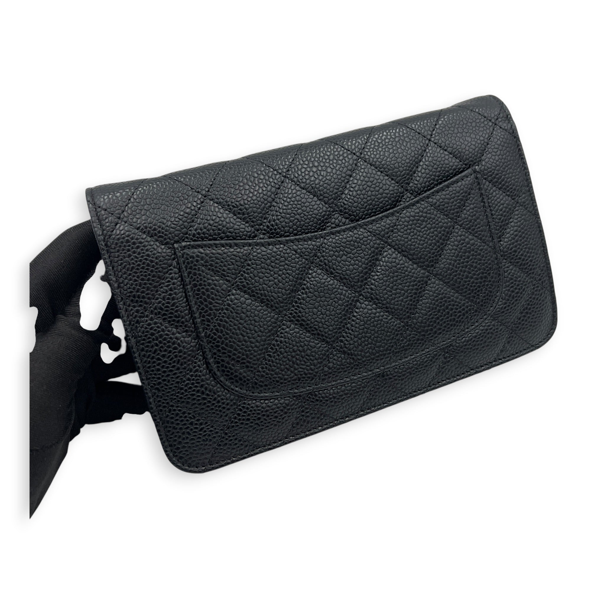 CC Wallet On Chain Black in Caviar Leather, Gold hardware