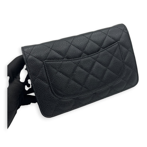 CC Wallet On Chain Black in Caviar Leather, Gold hardware