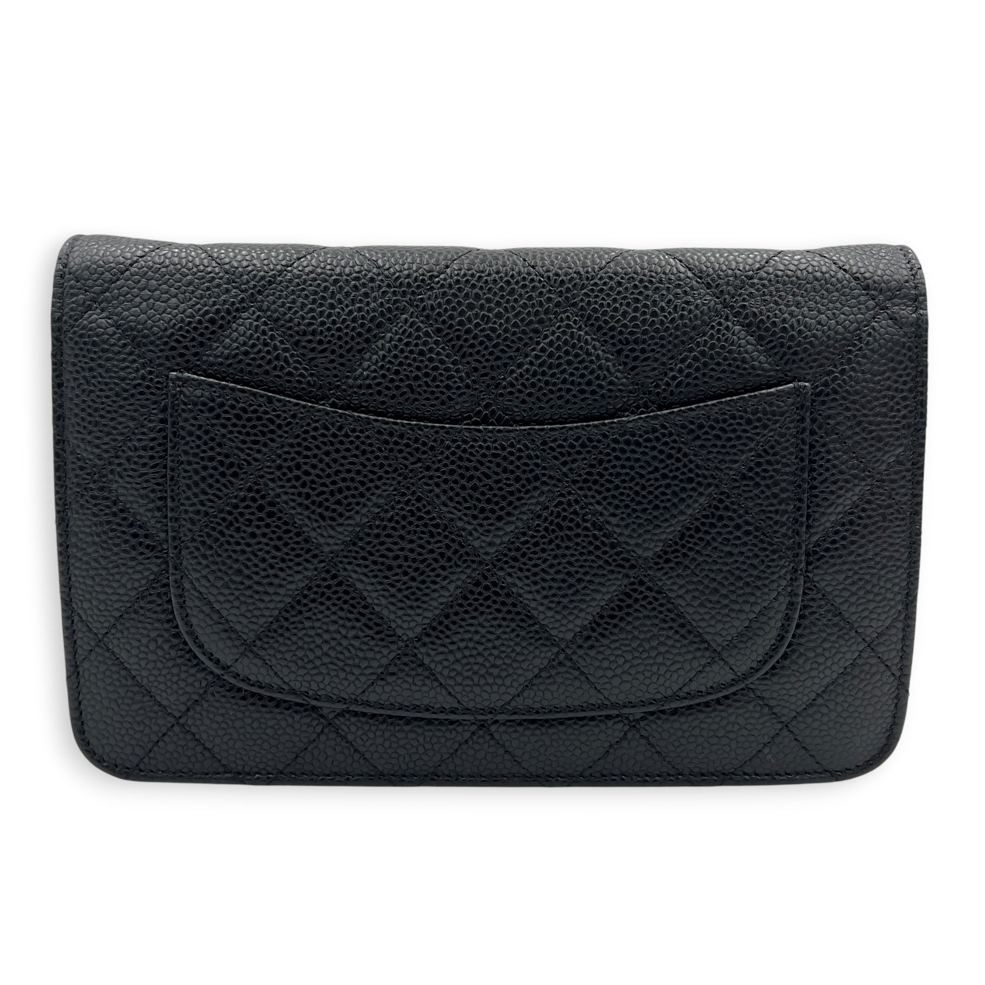 CC Wallet On Chain Black in Caviar Leather, Gold hardware