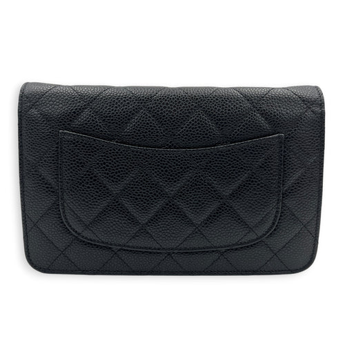 CC Wallet On Chain Black in Caviar Leather, Gold hardware