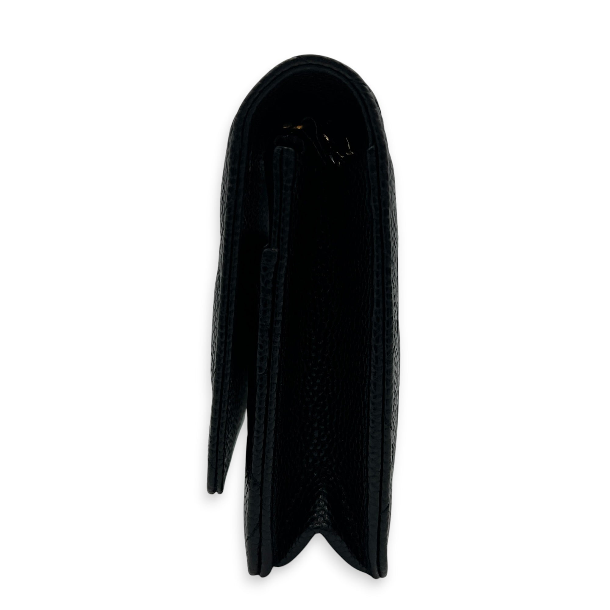 CC Wallet On Chain Black in Caviar Leather, Gold hardware