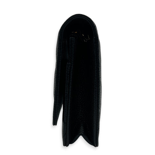 CC Wallet On Chain Black in Caviar Leather, Gold hardware