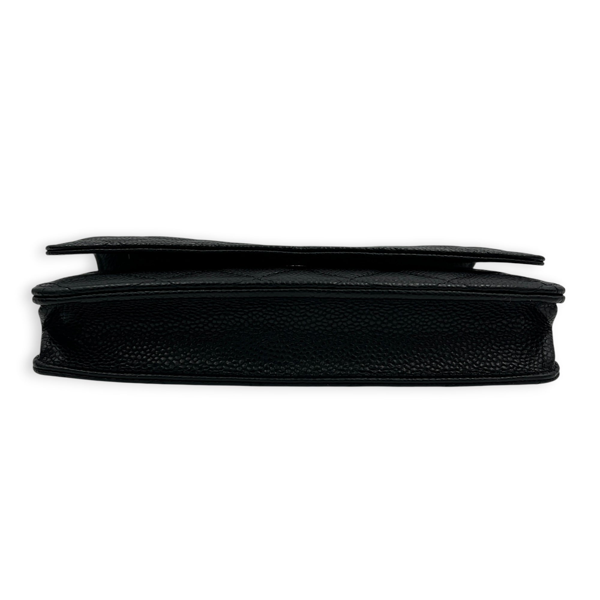 CC Wallet On Chain Black in Caviar Leather, Gold hardware