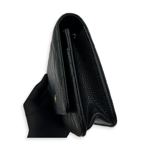 CC Wallet On Chain Black in Caviar Leather, Gold hardware