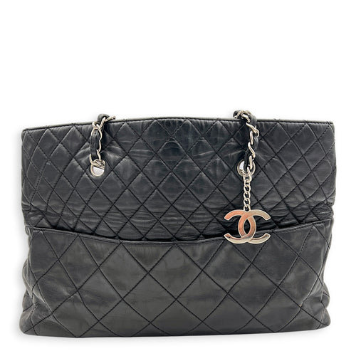 In The Business Black Tote Bag in Calfskin, Silver hardware