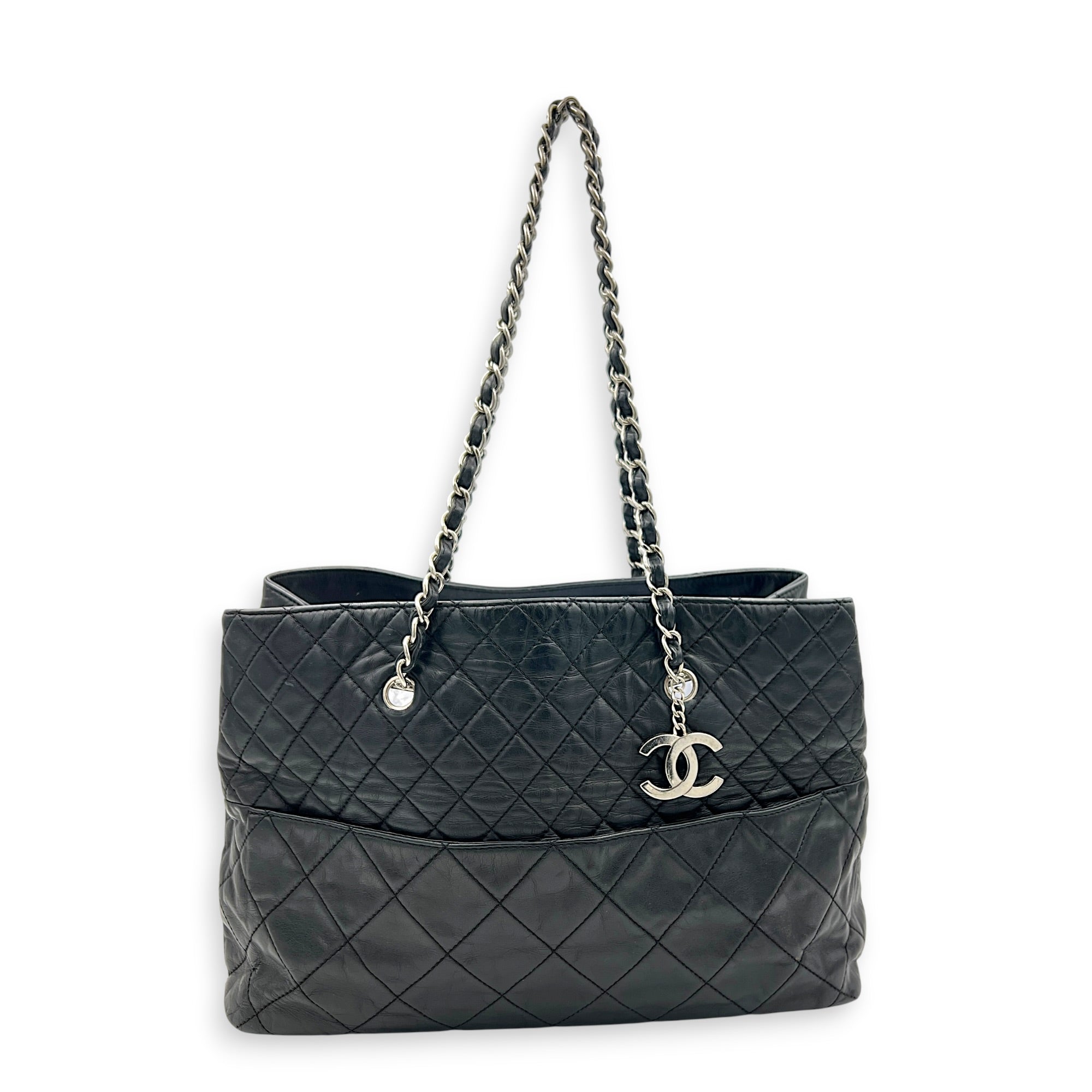 In The Business Black Tote Bag in Calfskin, Silver hardware