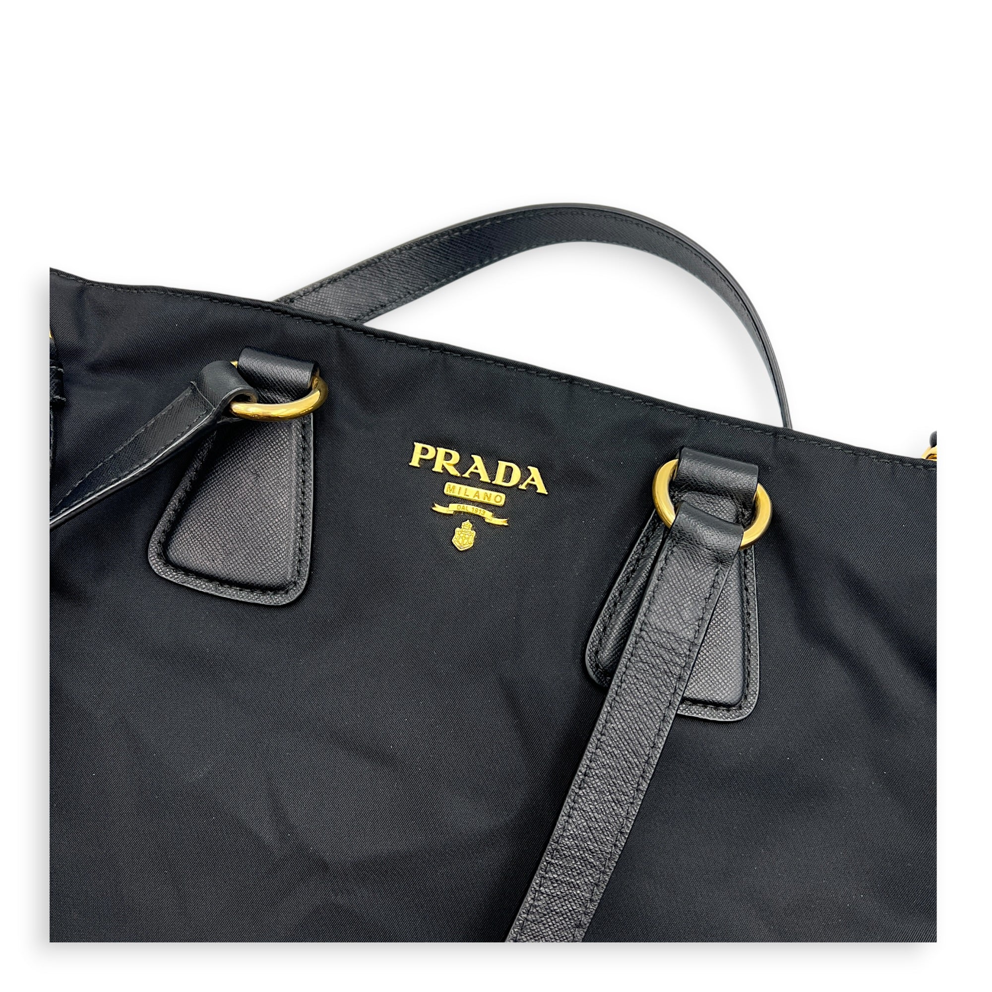 Re-Nylon Tote Bag Black, Gold hardware