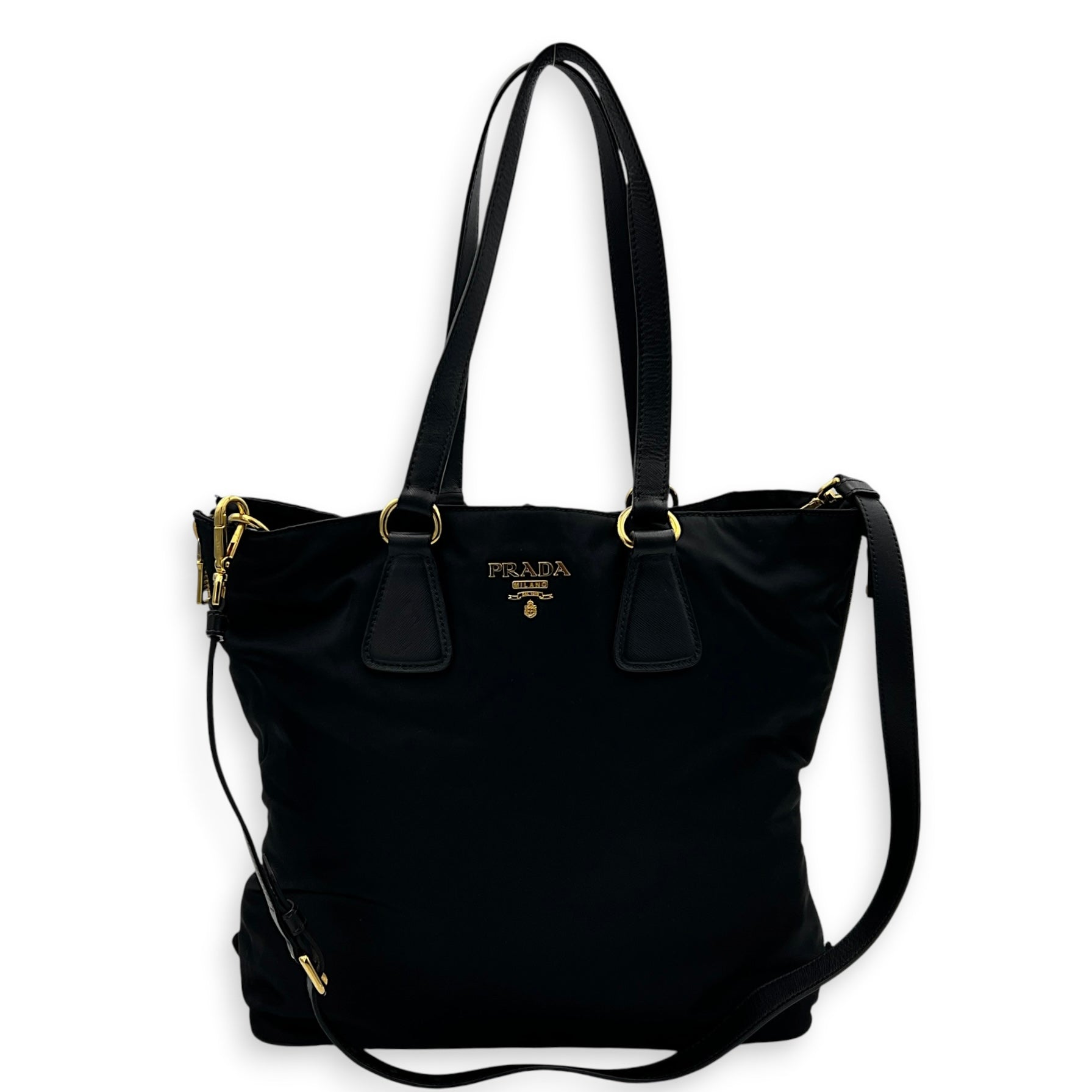 Re-Nylon Tote Bag Black, Gold hardware
