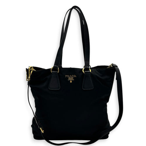 Re-Nylon Tote Bag Black, Gold hardware