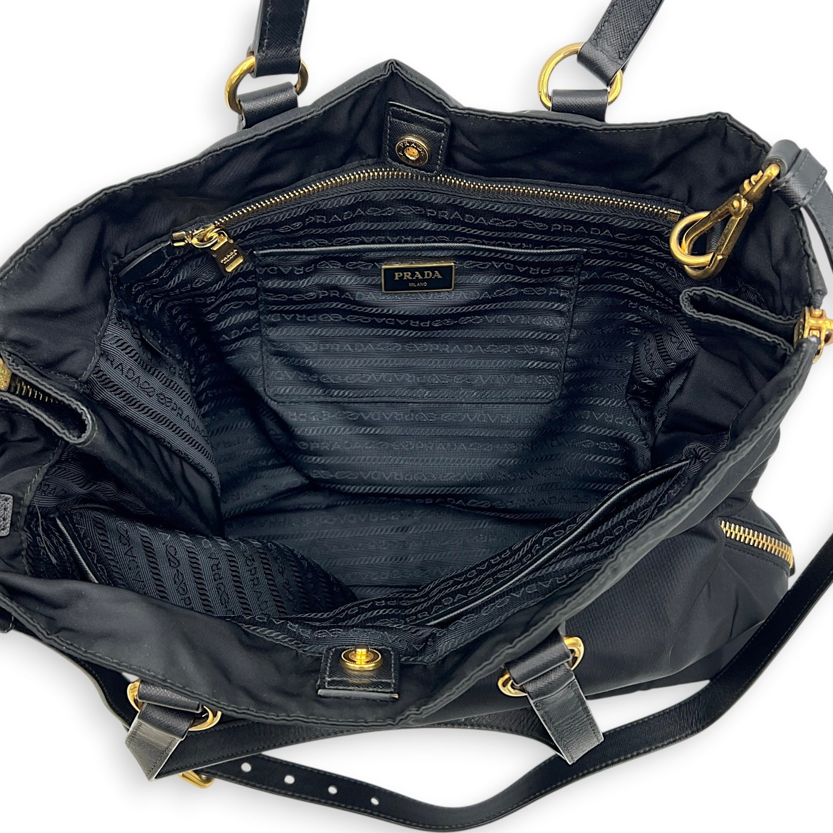 Re-Nylon Tote Bag Black, Gold hardware
