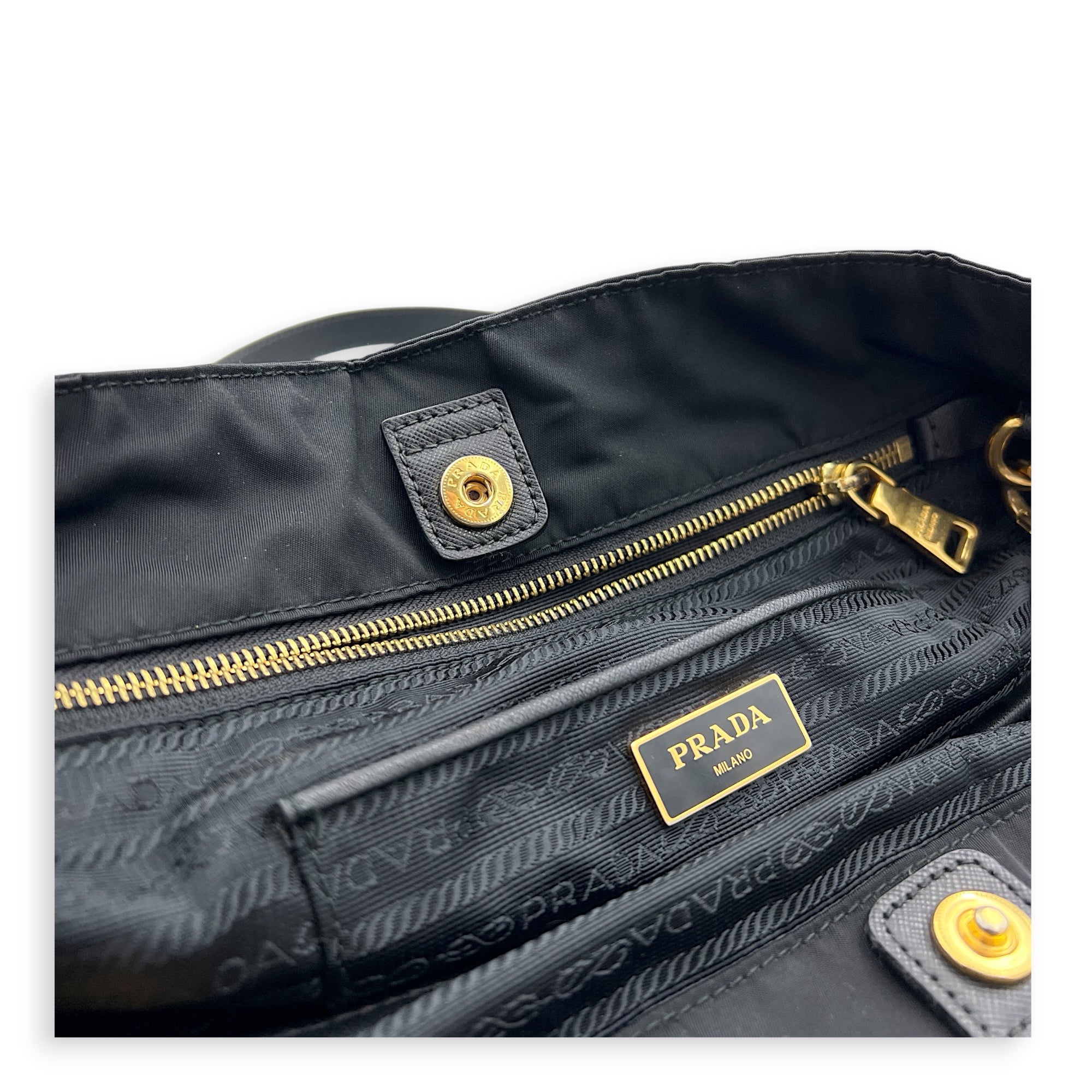 Re-Nylon Tote Bag Black, Gold hardware