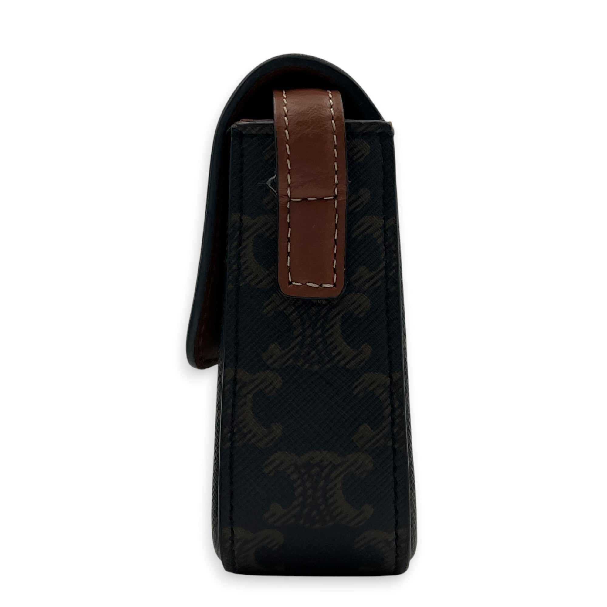 Triomphe Shoulder Bag Brown in Coated Canvas, Gold hardware