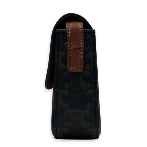 Triomphe Shoulder Bag Brown in Coated Canvas, Gold hardware