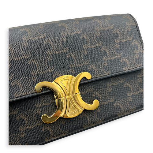 Triomphe Shoulder Bag Brown in Coated Canvas, Gold hardware