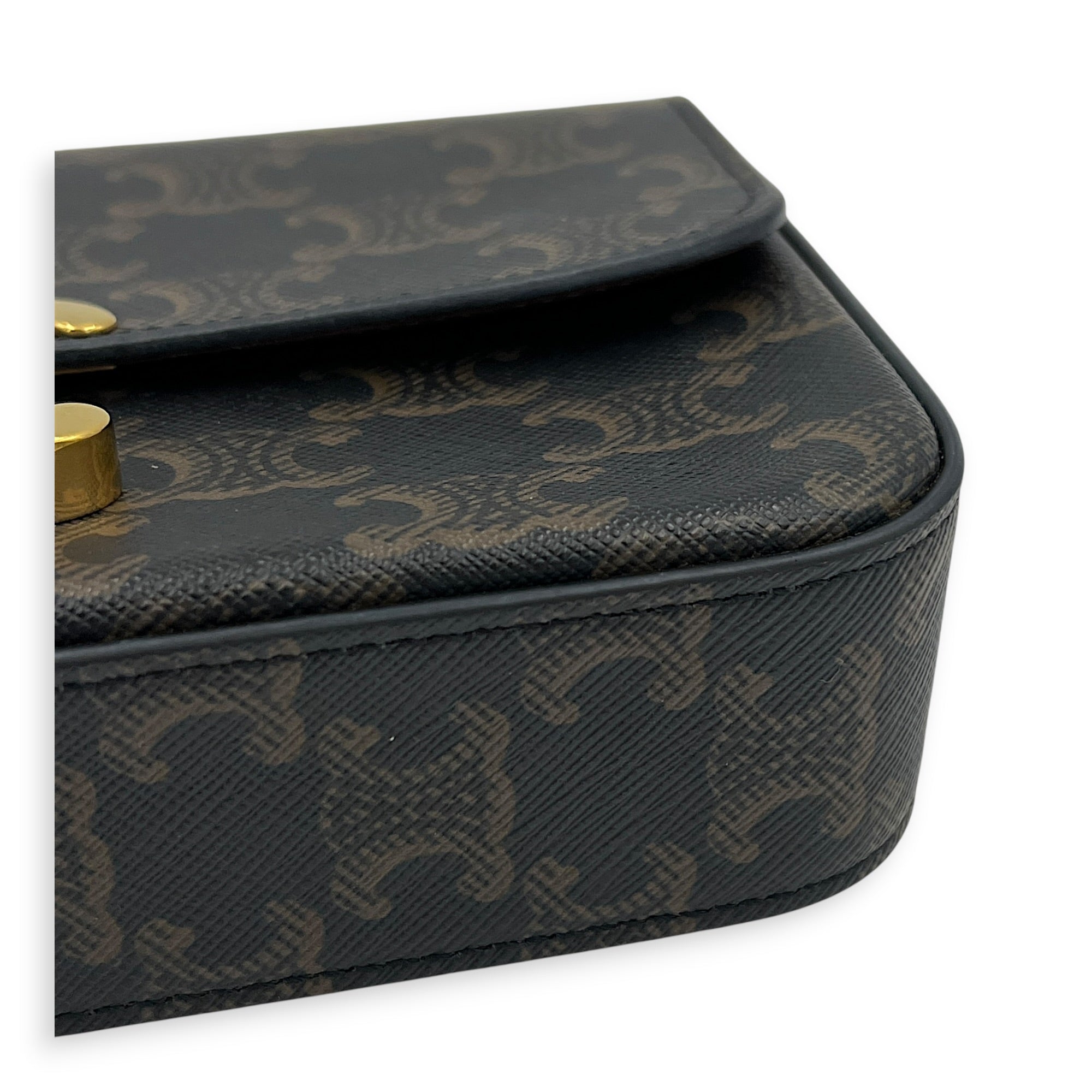 Triomphe Shoulder Bag Brown in Coated Canvas, Gold hardware