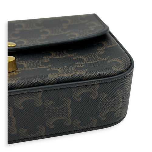 Triomphe Shoulder Bag Brown in Coated Canvas, Gold hardware