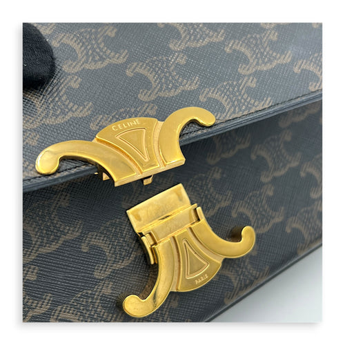 Triomphe Shoulder Bag Brown in Coated Canvas, Gold hardware