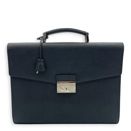 Briefcase Black Briefcase in Saffiano Leather, Silver hardware