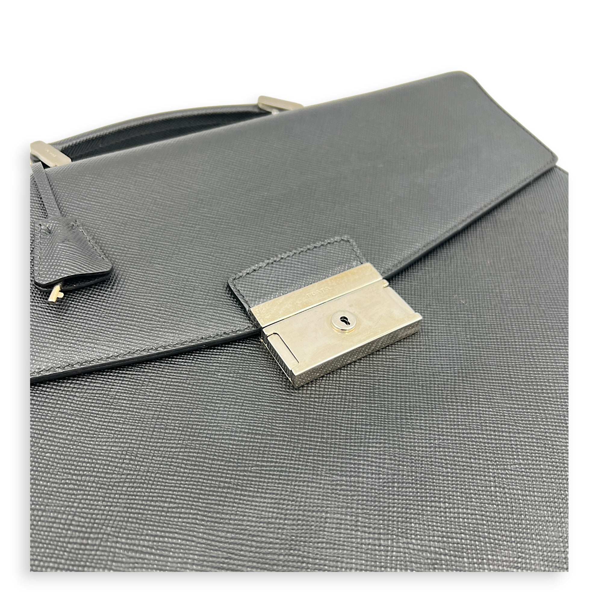 Briefcase Black Briefcase in Saffiano Leather, Silver hardware