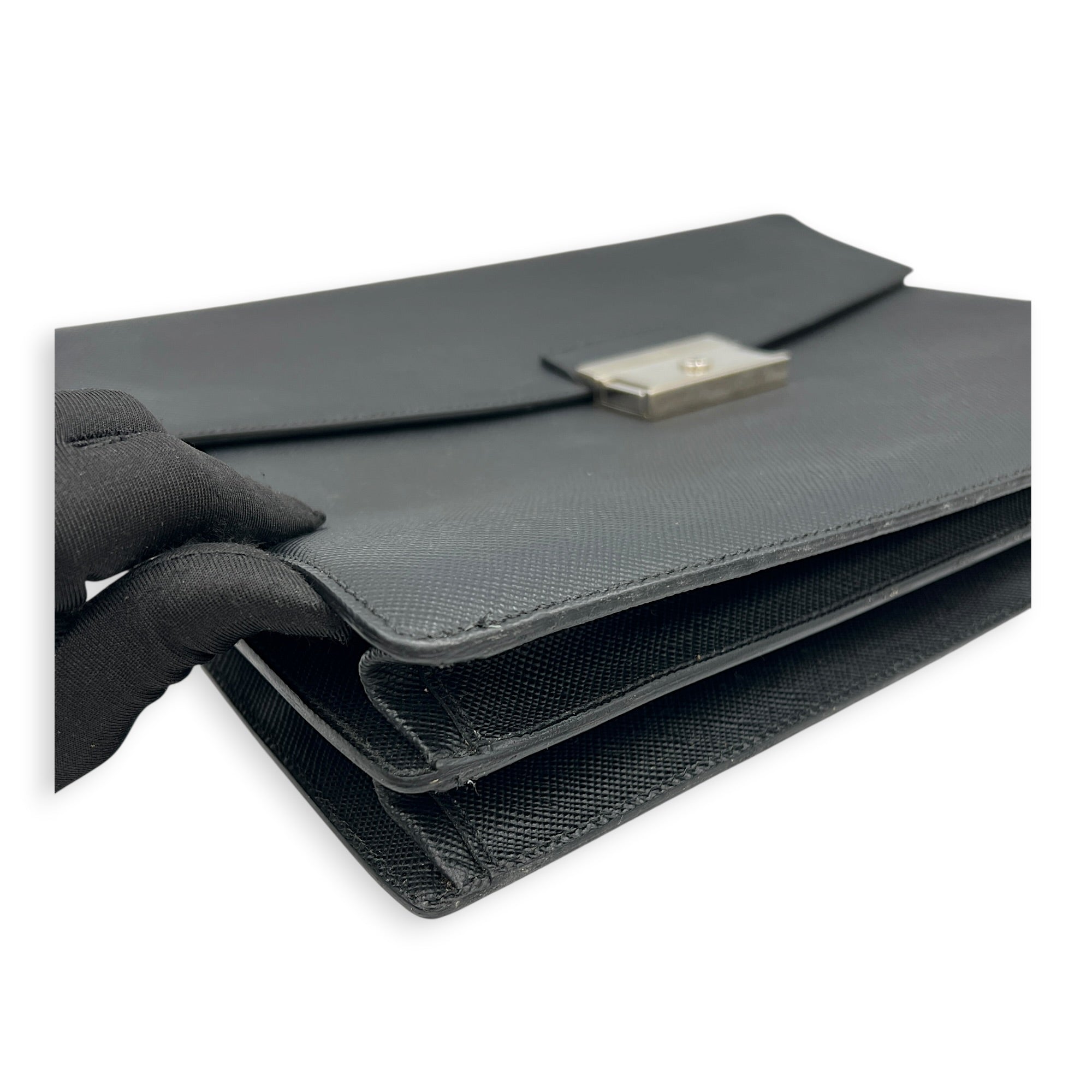 Briefcase Black Briefcase in Saffiano Leather, Silver hardware