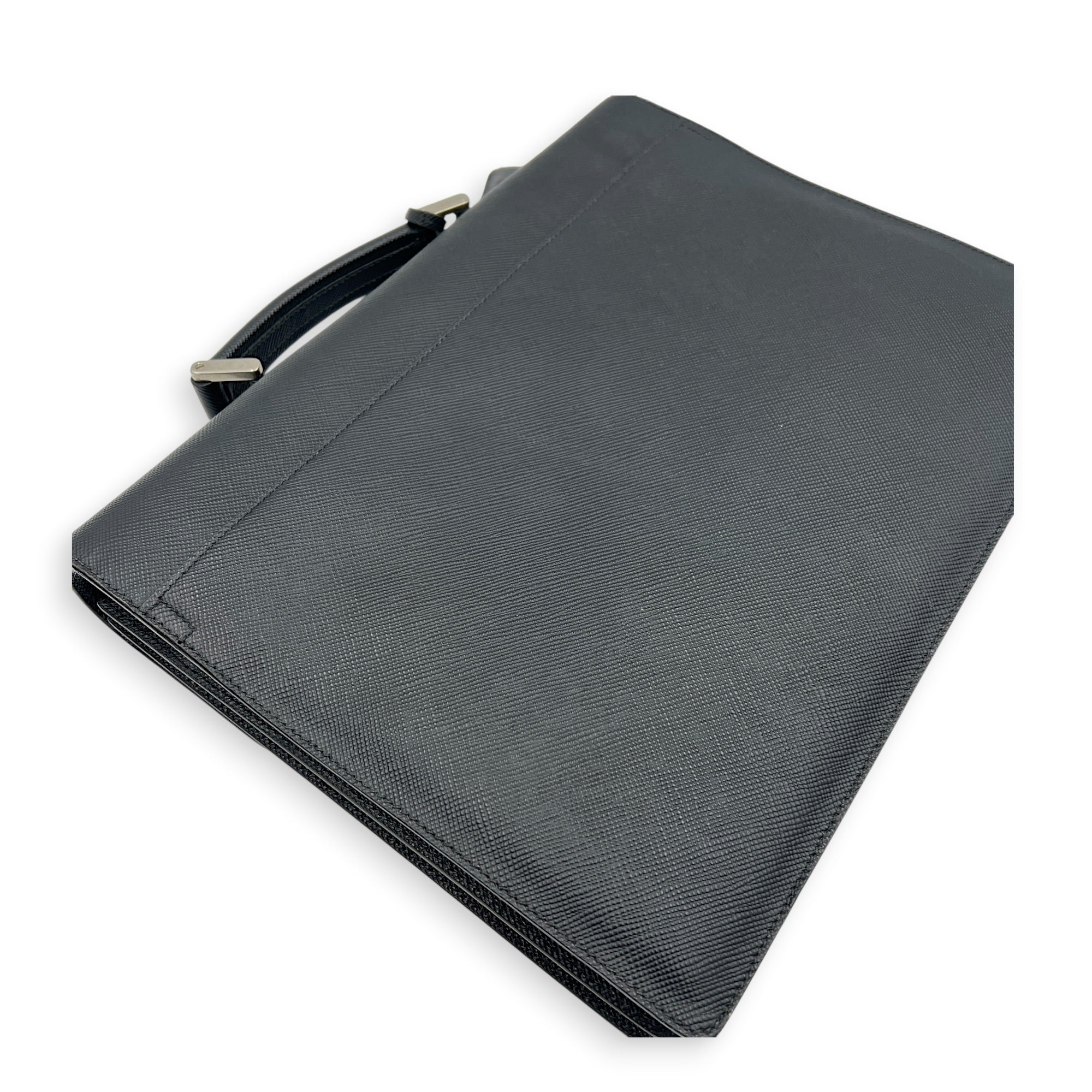 Briefcase Black Briefcase in Saffiano Leather, Silver hardware