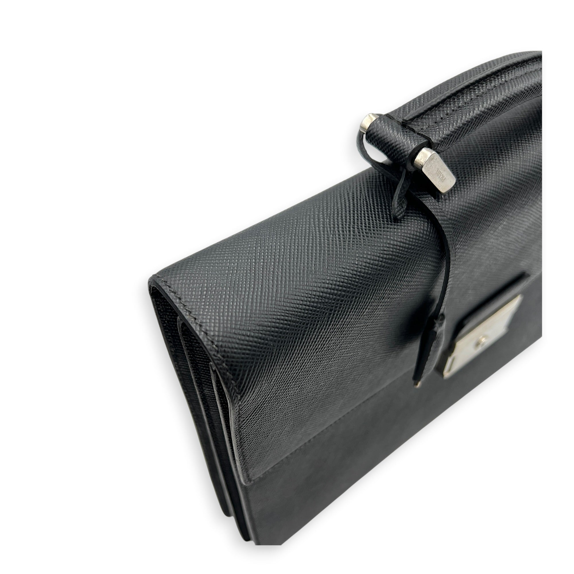 Briefcase Black Briefcase in Saffiano Leather, Silver hardware