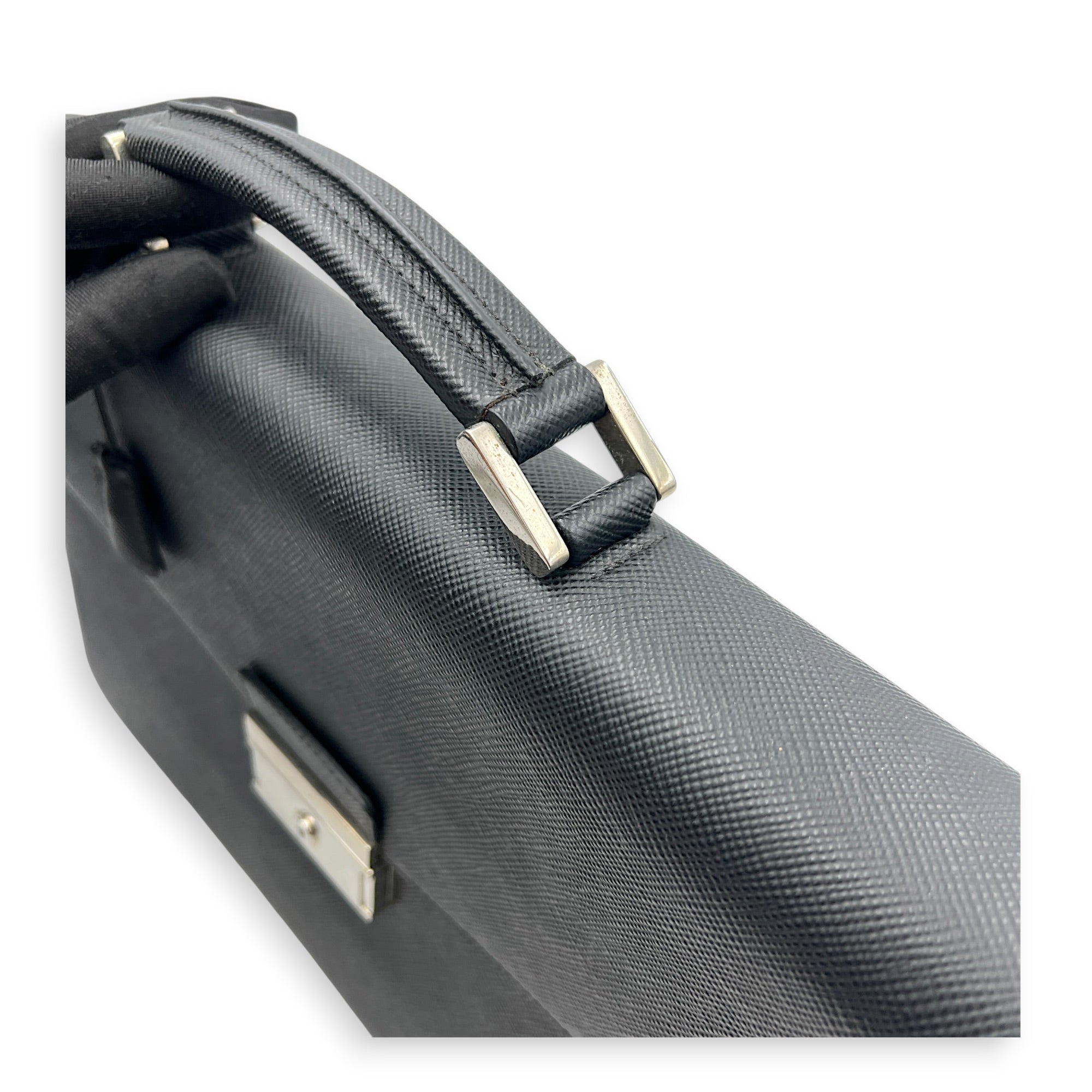 Briefcase Black Briefcase in Saffiano Leather, Silver hardware