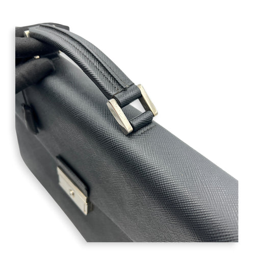 Briefcase Black Briefcase in Saffiano Leather, Silver hardware