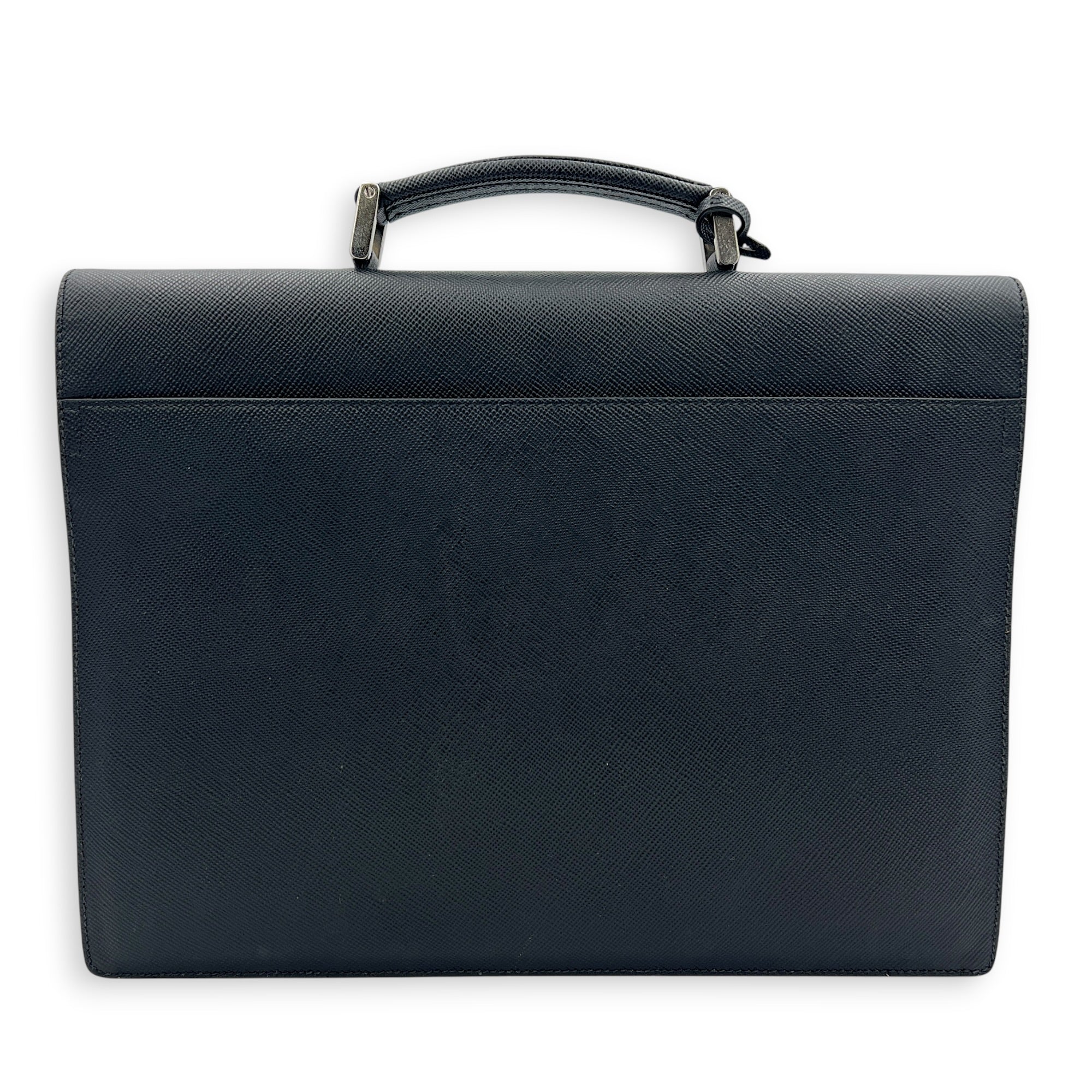Briefcase Black Briefcase in Saffiano Leather, Silver hardware