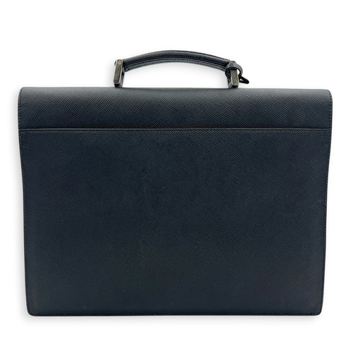 Briefcase Black Briefcase in Saffiano Leather, Silver hardware
