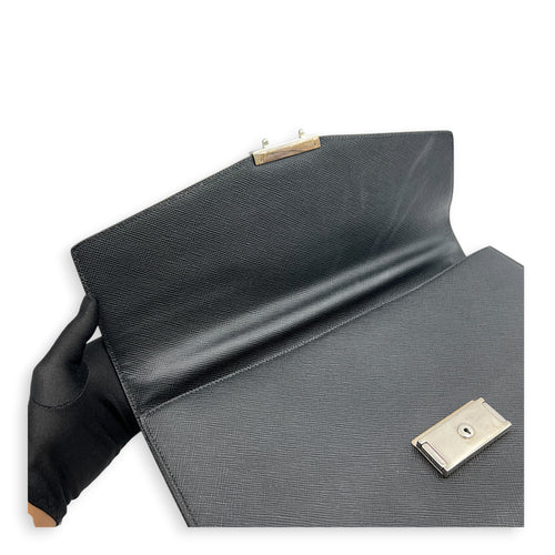 Briefcase Black Briefcase in Saffiano Leather, Silver hardware